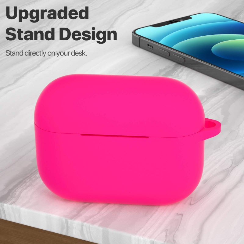 ATUAT for AirPods Pro 1st/2nd Generation Case Cover, Protective Silicone Skin Accessories with Keychain for Women Men for Apple AirPods Pro 2019/2022 Charging Case,Front LED Visible-Rose Red - Image 2